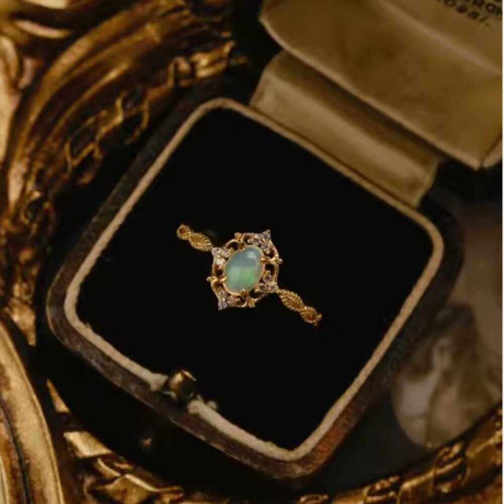 Opal Diamond Ring 1.25 Carat Oval Intricate - Picture 3 of 4
